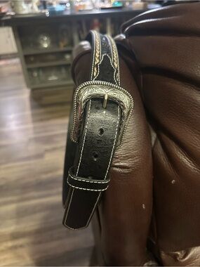 CODY JAMES MEN'S HORSEHAIR WITH FLORAL TOOLED INLAY BELT Size 38
